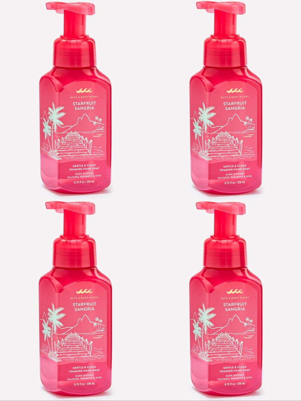 Bath & Body Works Starfruit Sangria Gentle Foaming Hand Soap Set of 4 NEW RARE